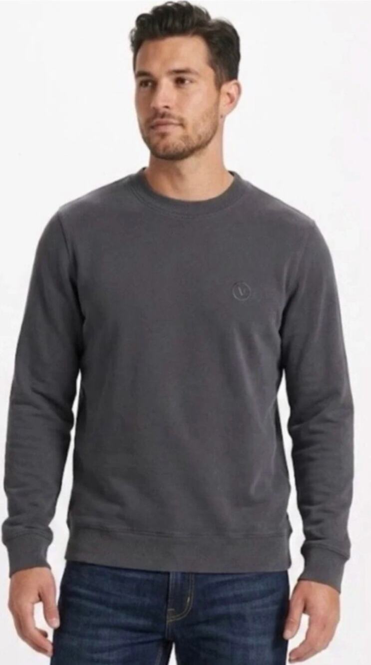 Vuori Sweatshirt Mens Small Cypress Logo Crew Gray Minimalist Pullover Casual